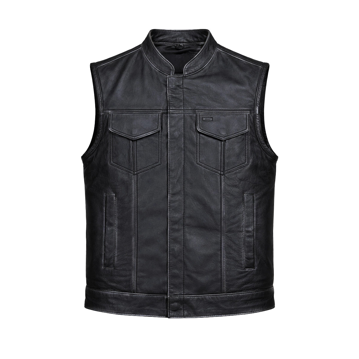 Road Warrior - Men's Premium Leather Motorcycle Vest (Gray)