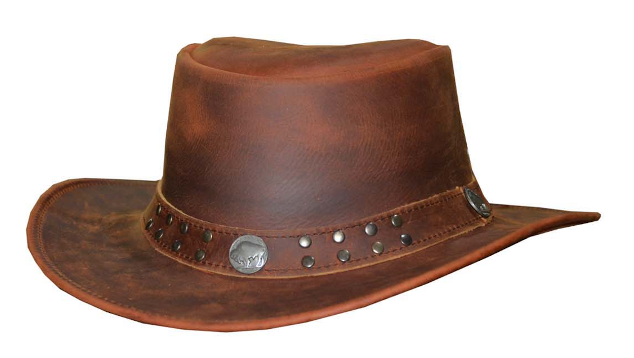 Brown leather hat with studs