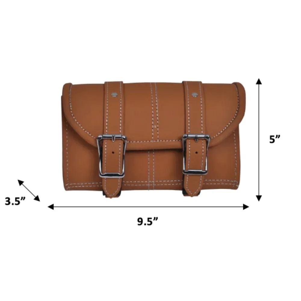 Brown leather pouch buckles