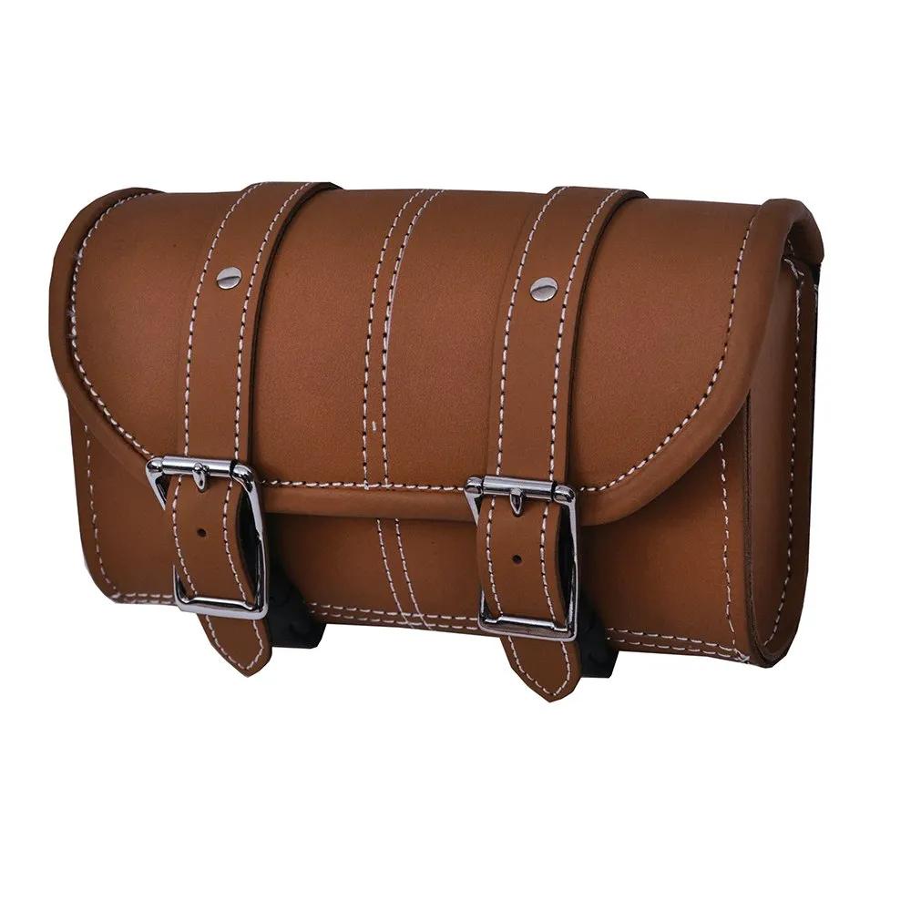 Brown leather saddlebag with buckles