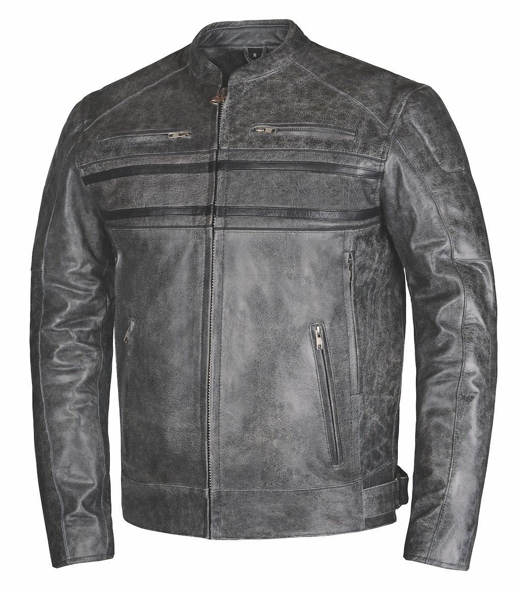 leather jacket in grey color with zipper pockets