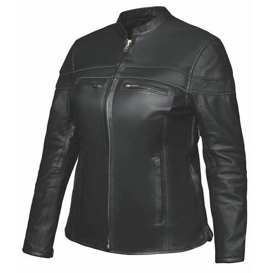 . This jacket is crafted from soft, lightweight goatskin leather in a sleek black color, offering a perfect blend of style and practicality for everyday wear. Step into sophistication and versatility designed to elevate your wardrobe with its luxurious materials, functional design, and timeless style suitable for a range of occasions.