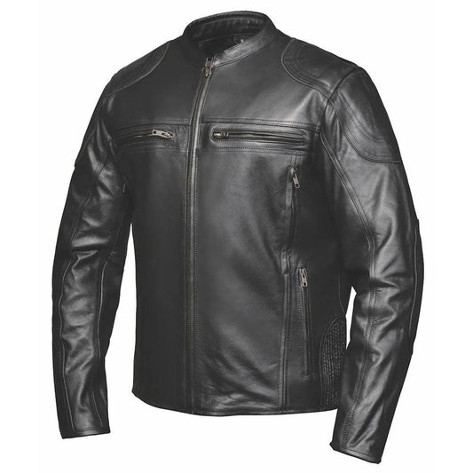 Crafted from high-quality cowhide leather in a classic black color, this jacket combines superior craftsmanship with practical design elements for everyday wear.