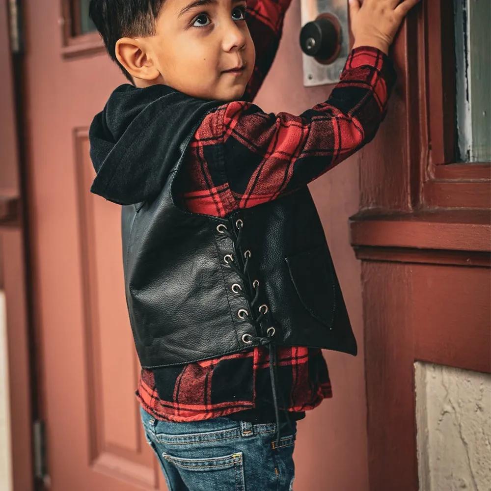 Toddler-size black leather biker vest