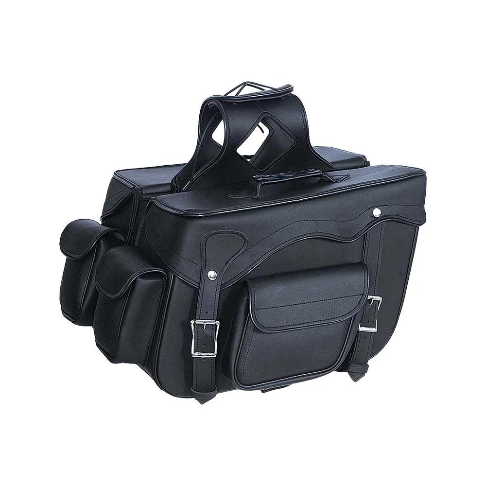 Unik's Style # 9328.PL features a PVC saddle bag in sleek black, known for its durability. It offers ample storage space. Made in Pakistan.