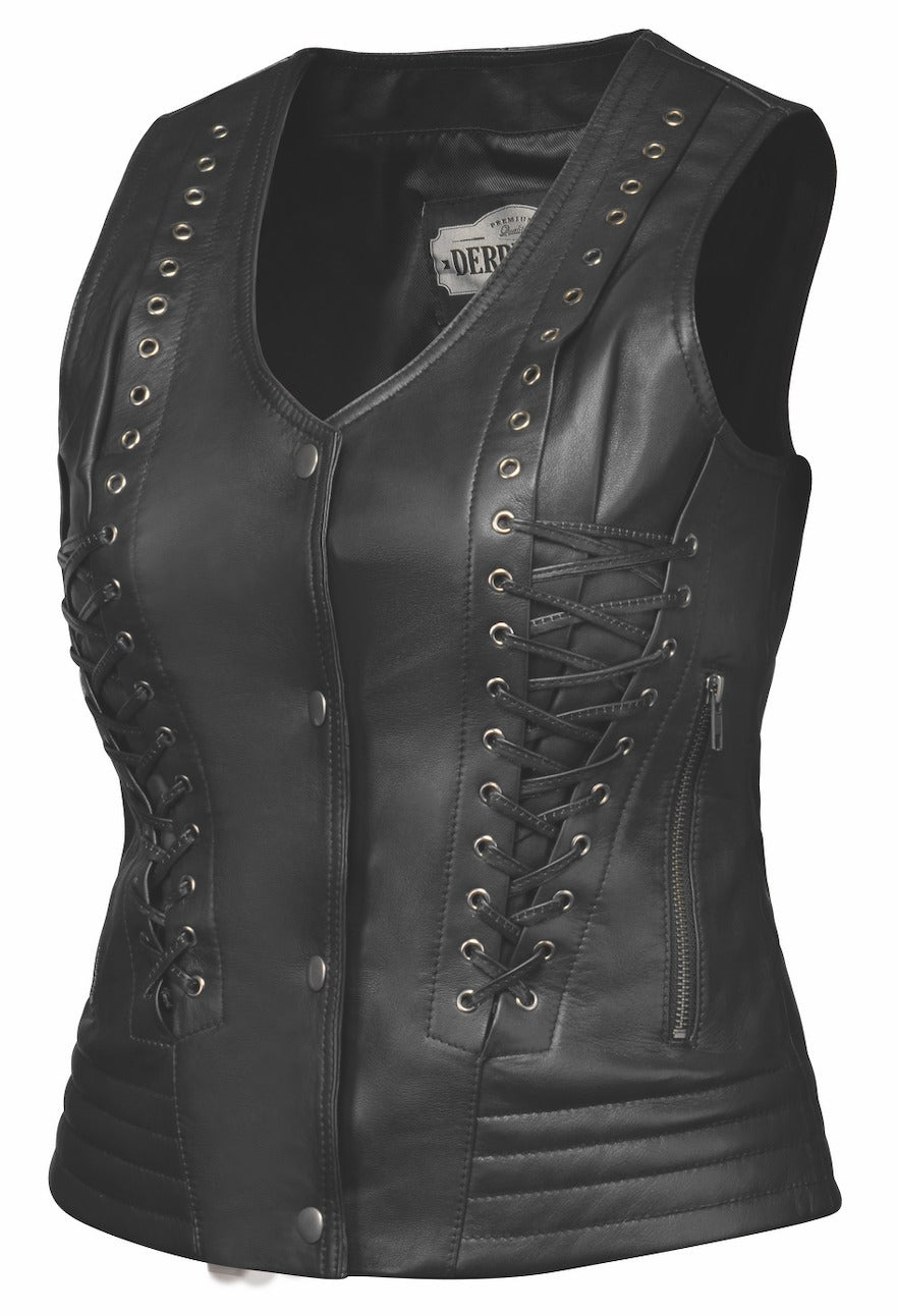 ladies lace up leather vest