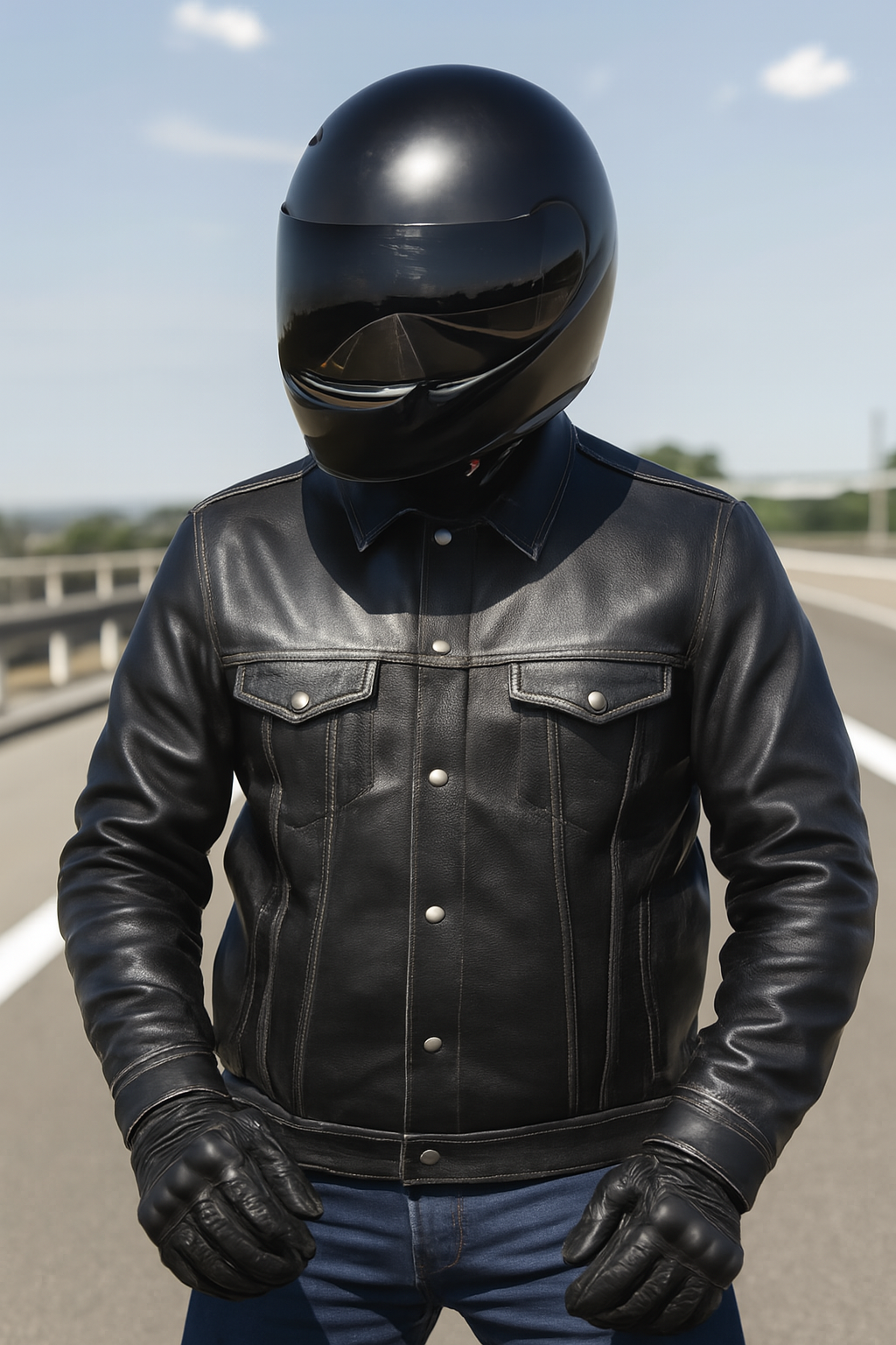 Leather jacket with button closure and chest pockets