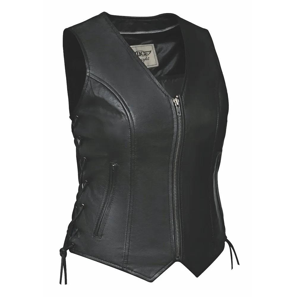 Ladies Zippered Leather Vest -Mae