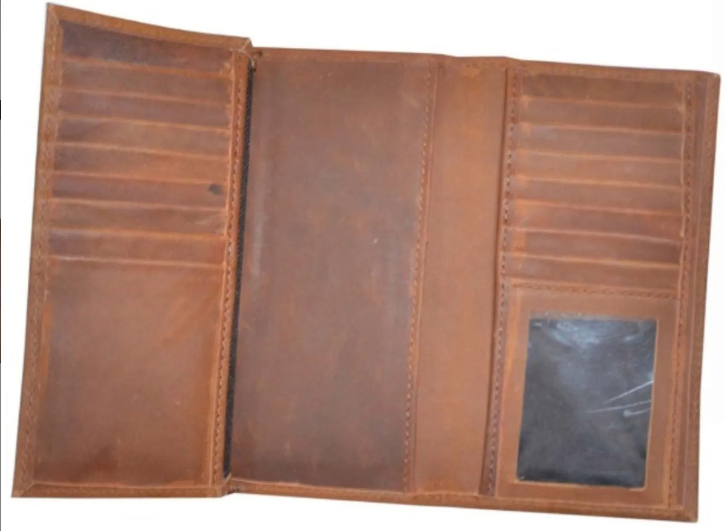 Men’s premium black leather wallet with multiple card slots, an ID window, and a spacious bill compartment in a sleek, elegant design