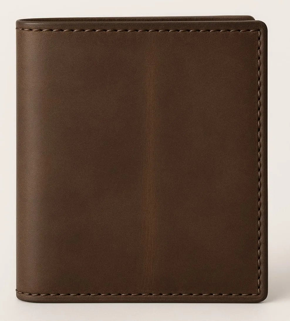 Men’s brown leather wallet with multiple card slots, a bill compartment, and a slim, classic design