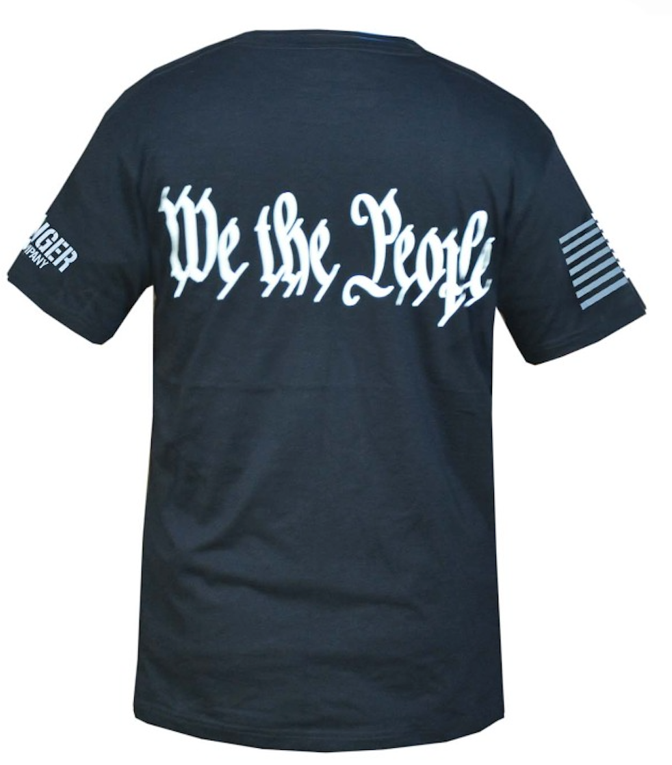 Black t-shirt with 'We the People' text on the back, displayed on a white background.