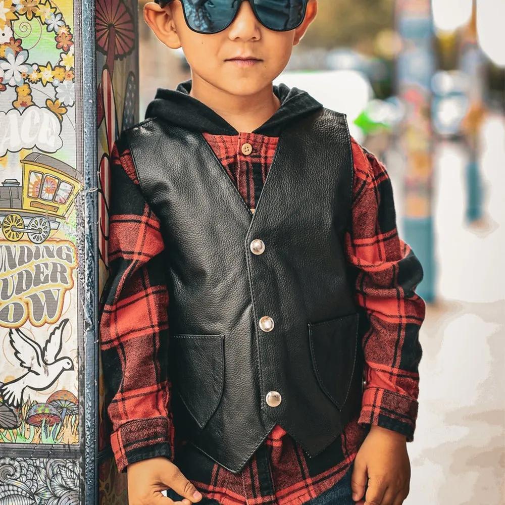 Toddler-size black leather biker vest
