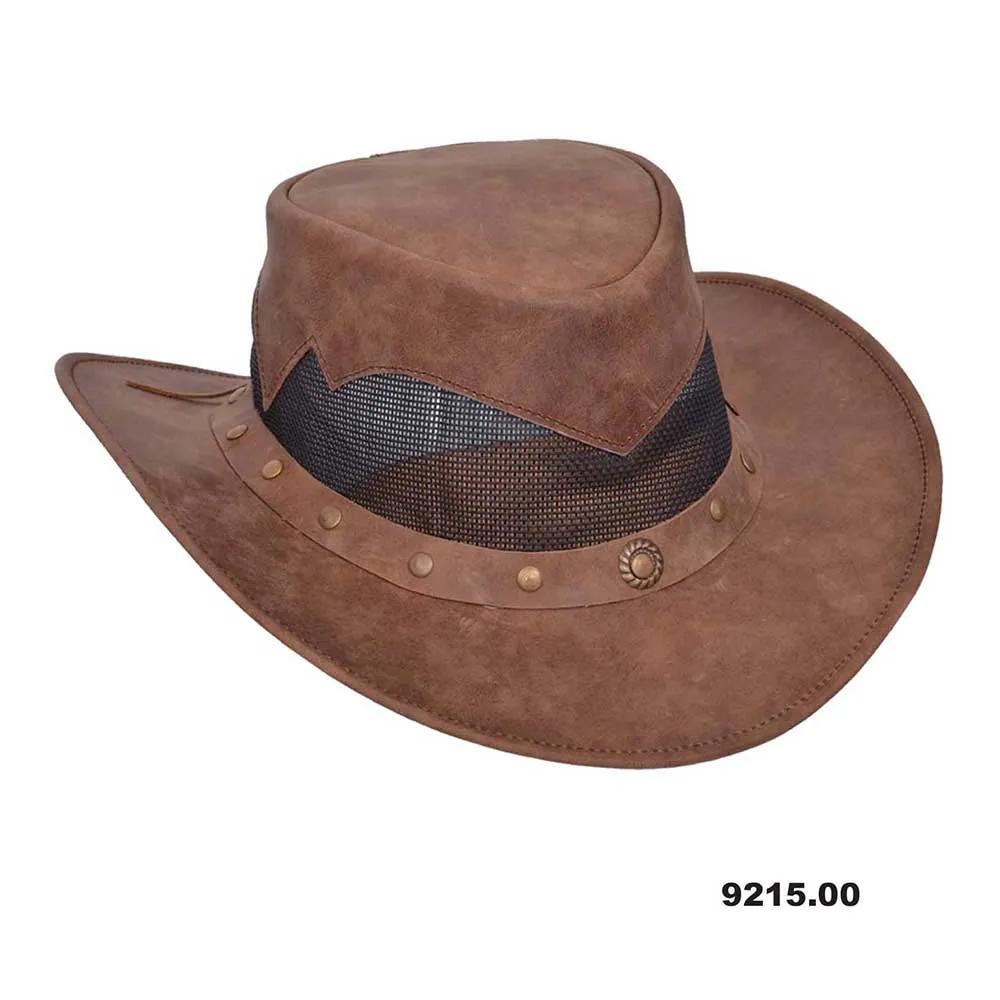 4483 Handcrafted Genuine Leather Cowboy Hat – Unisex, Uv Protection - Brown Handcrafted Genuine Leather Cowboy Hat – Unisex, UV  main image 4