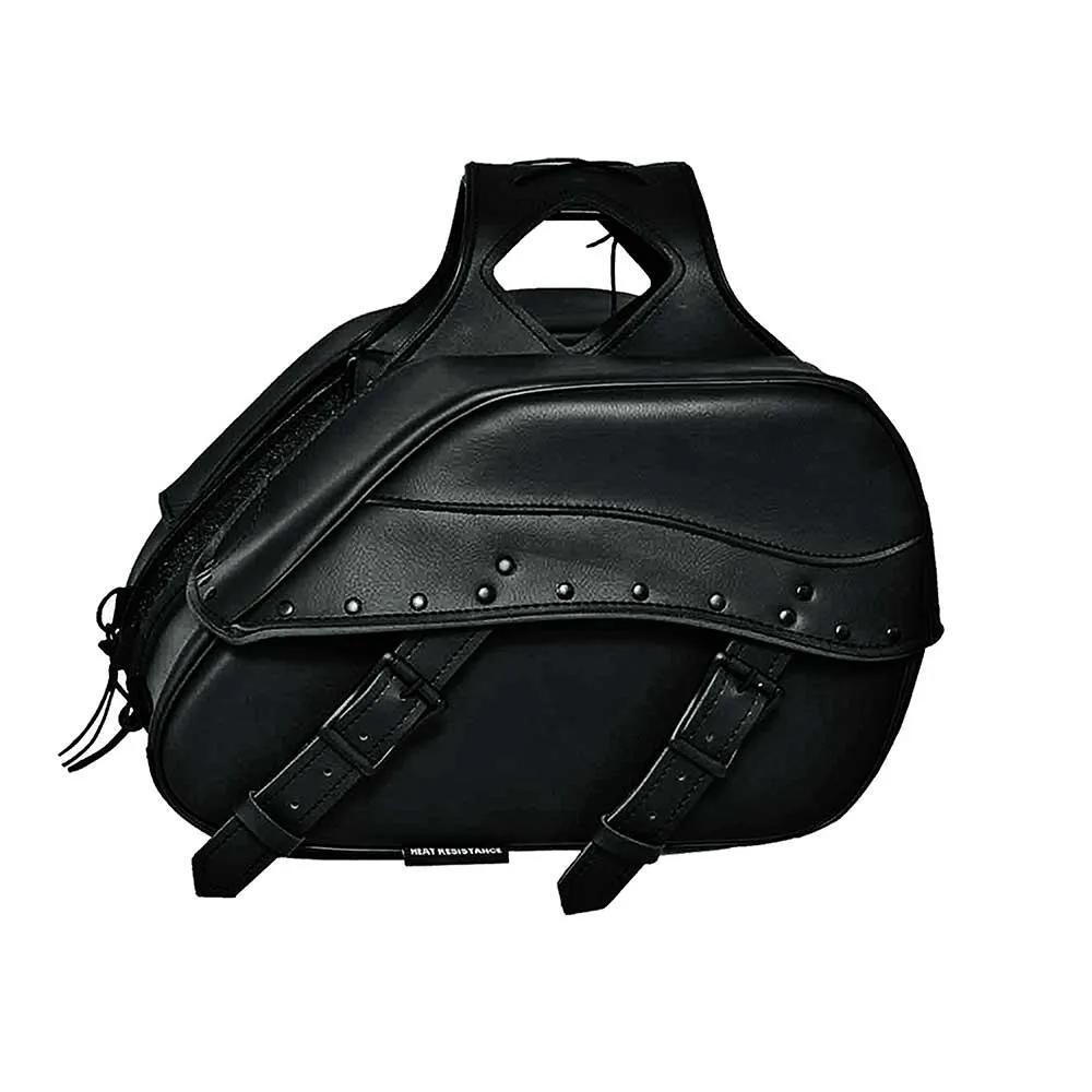 Unik's Style # 9566.00 features a PVC saddle bag in sleek black, known for its durability. It offers ample storage space. Made in Pakistan.