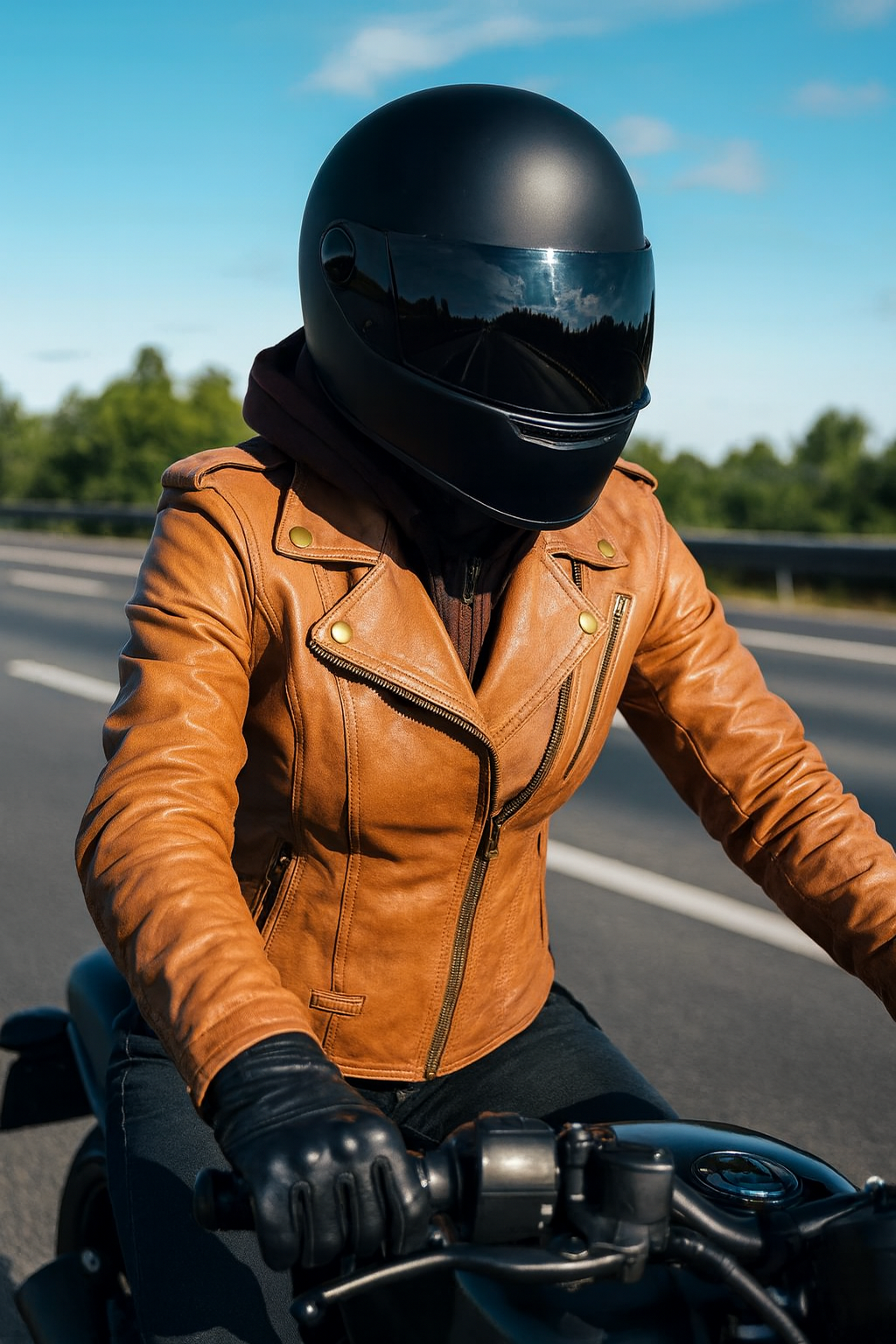 rider in brown leather jacket