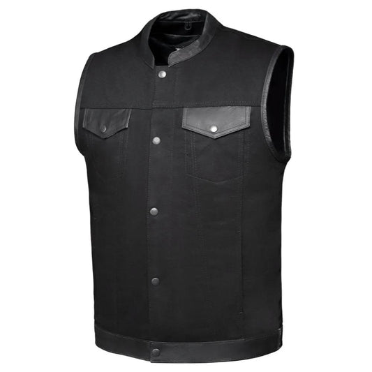 Mens Denim Leather Club Vest - Nightrider - with buttons