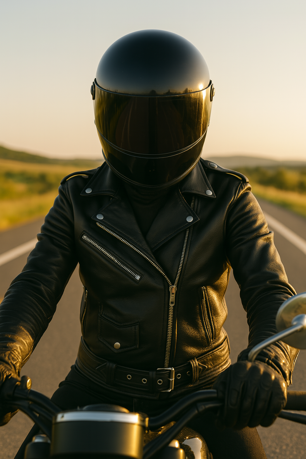 rider in helmet and biker jacket