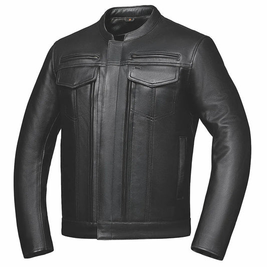 . Crafted from durable cowhide leather in classic black, this jacket combines practical design with modern features, making it an essential addition to any wardrobe
