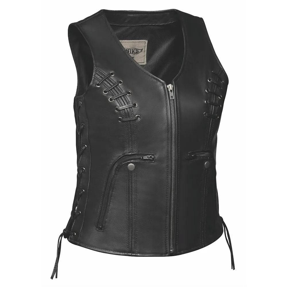 Ladies Premium Leather Vest - Rebel Lace with zipper