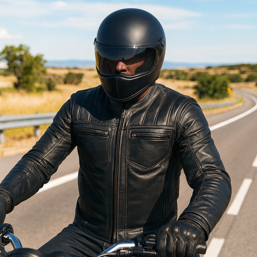 rider in black leather jacket