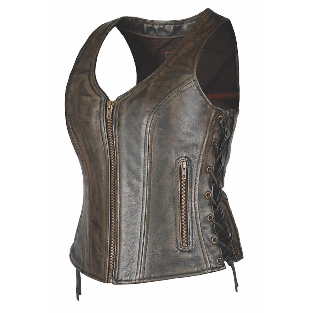 Rustica - Ladies Brown Leather Vest with zipper