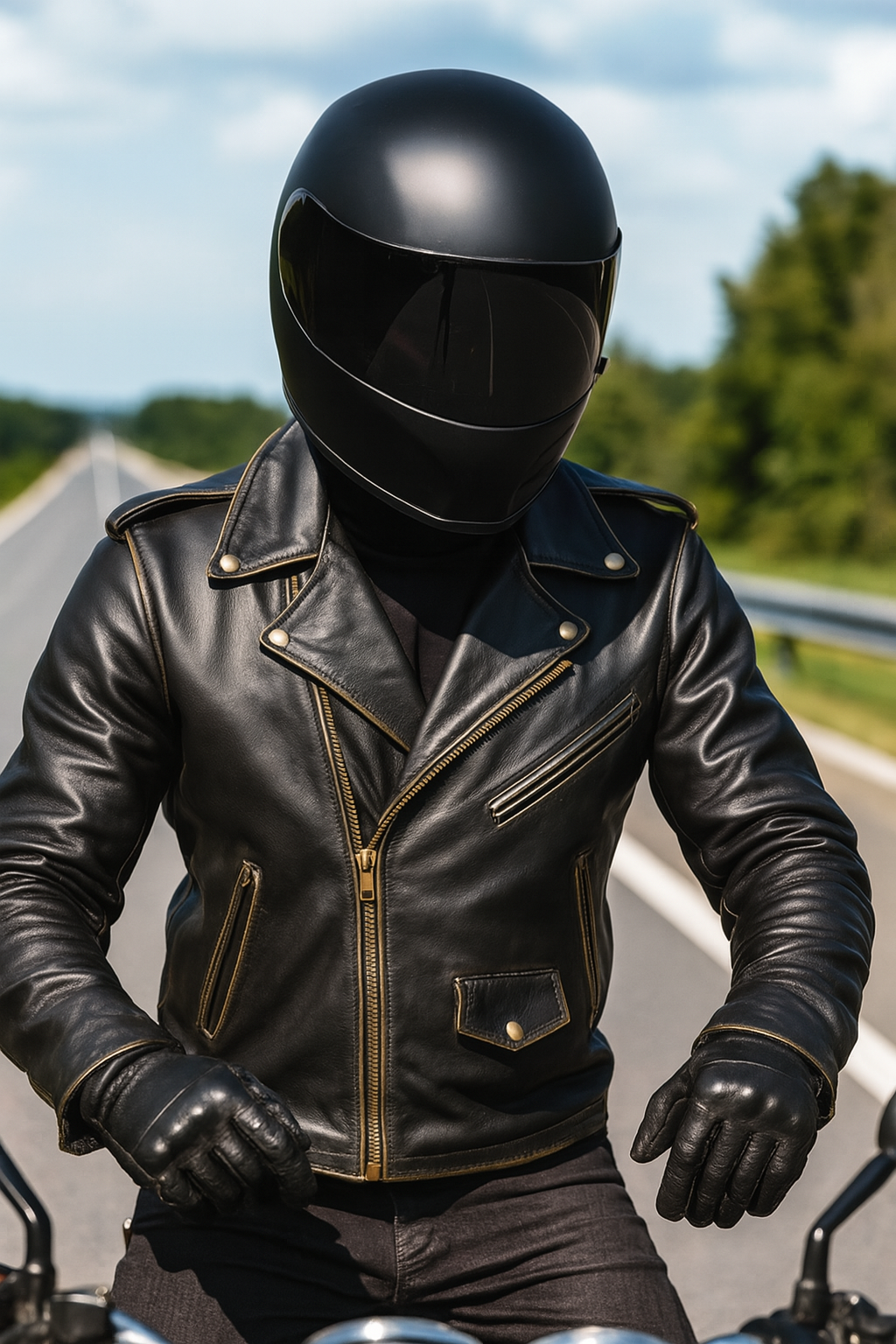 cross zip leather jacket with button design