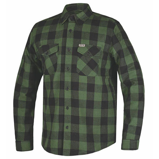 Unik Riding Gear blends classic style with rugged functionality. Crafted from high-quality cotton and designed in Pakistan, this shirt features a striking black and green color scheme that complements its robust construction.