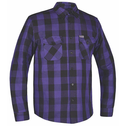 Crafted from high-quality cotton and designed in Pakistan, this shirt features a striking black and purple color scheme that complements its robust construction. Perfect for both casual wear and outdoor activities