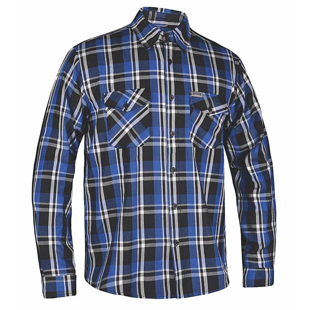 Crafted from high-quality cotton and designed in Pakistan, this shirt features a striking blue and black color scheme that complements its robust construction