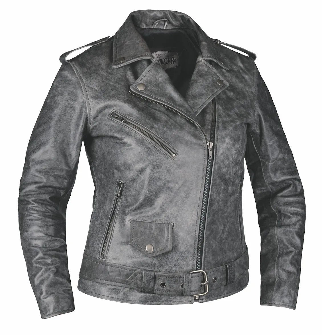 Crafted from luxurious lambskin leather in timeless gray, this jacket combines traditional design elements with practical features, making it a versatile addition to your wardrobe