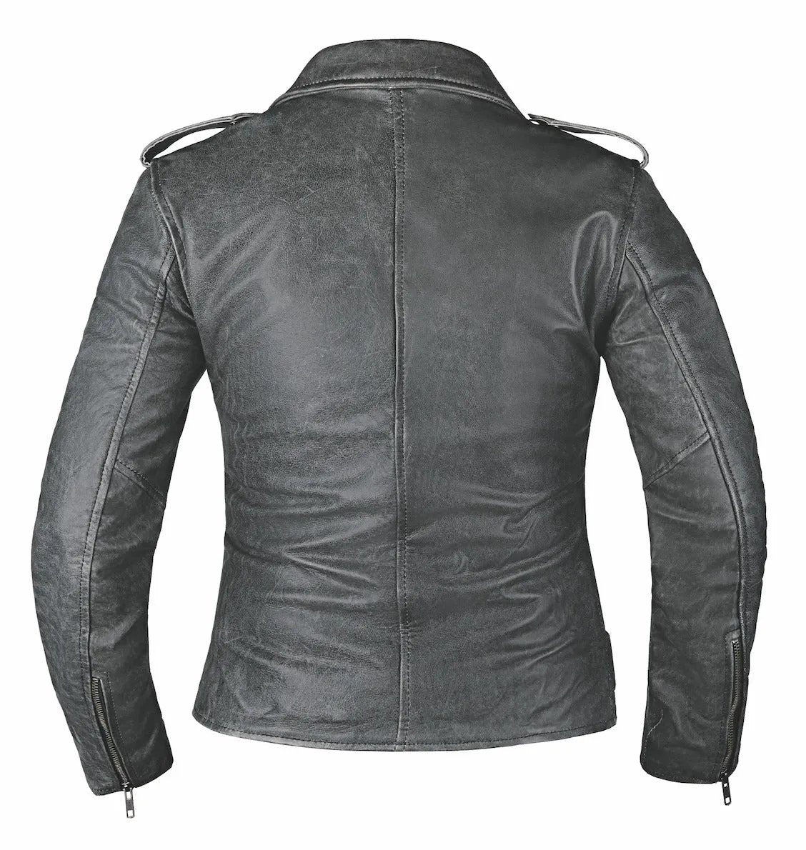 Crafted from luxurious lambskin leather in timeless gray, this jacket combines traditional design elements with practical features, making it a versatile addition to your wardrobe