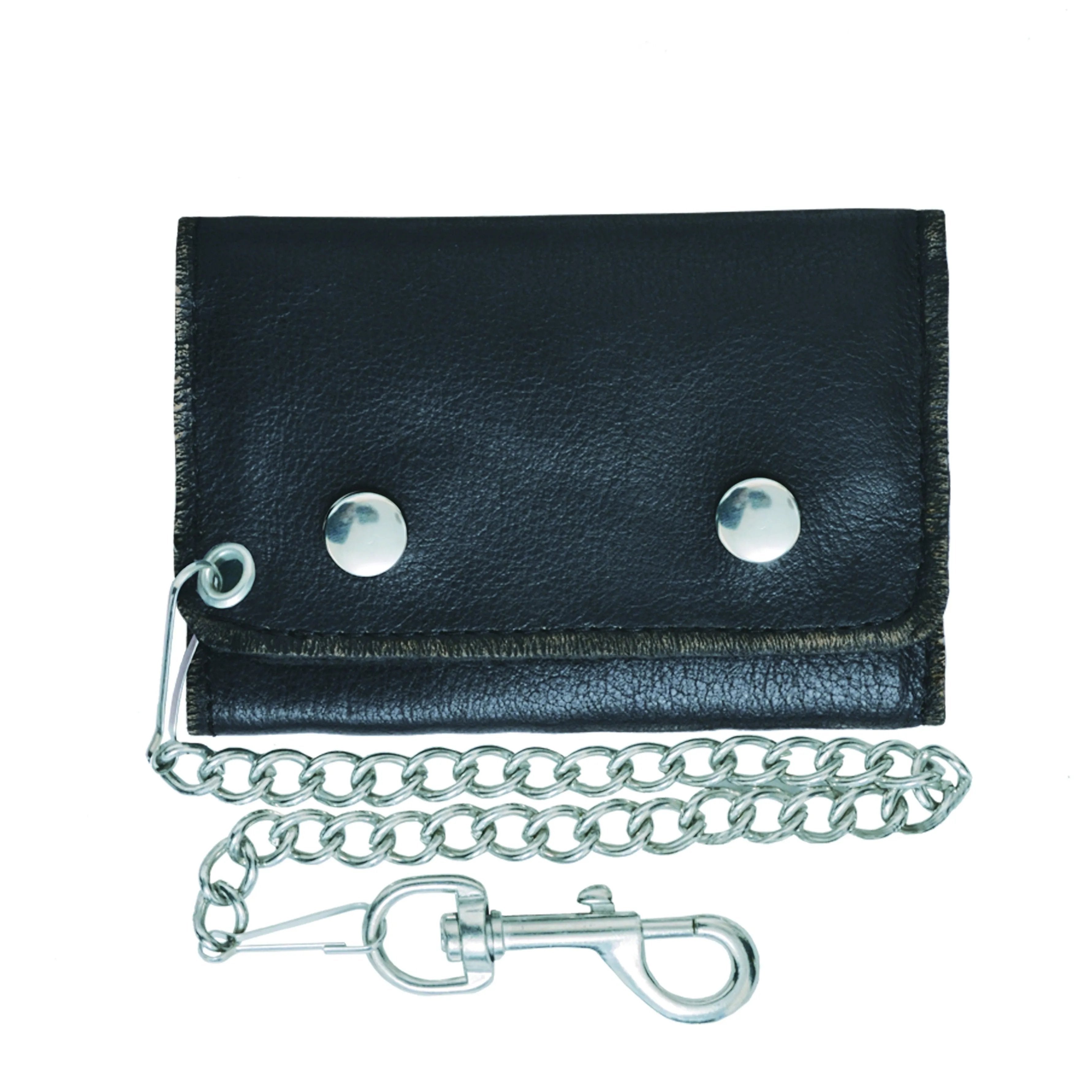 Small Brown Trifold Leather Biker Chain Wallet