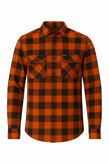 Mens Reflective USA Flag Black and Orange Flannel Shirt