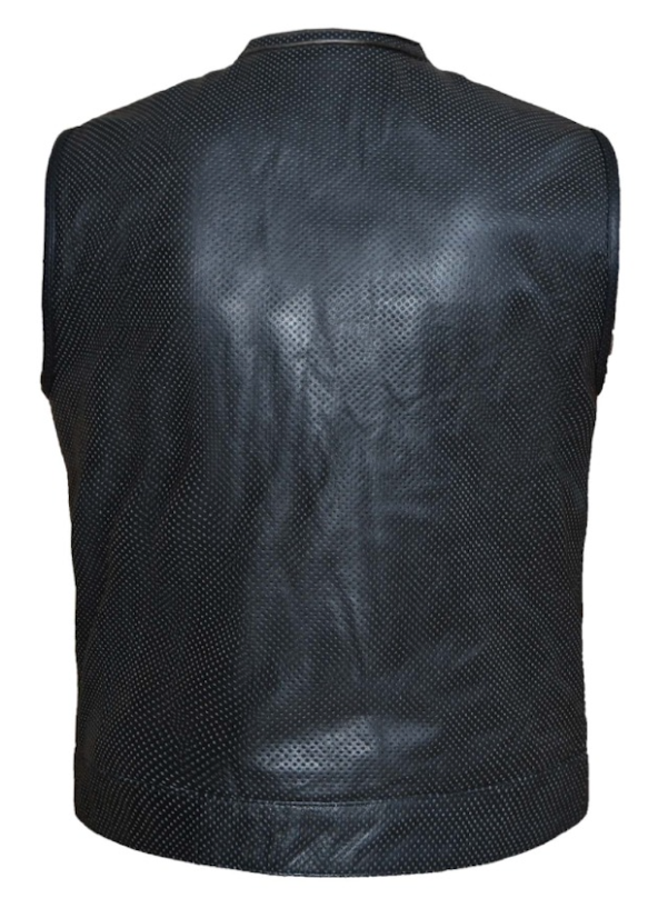 Mens Short Leather Perforated Club Vest - Black