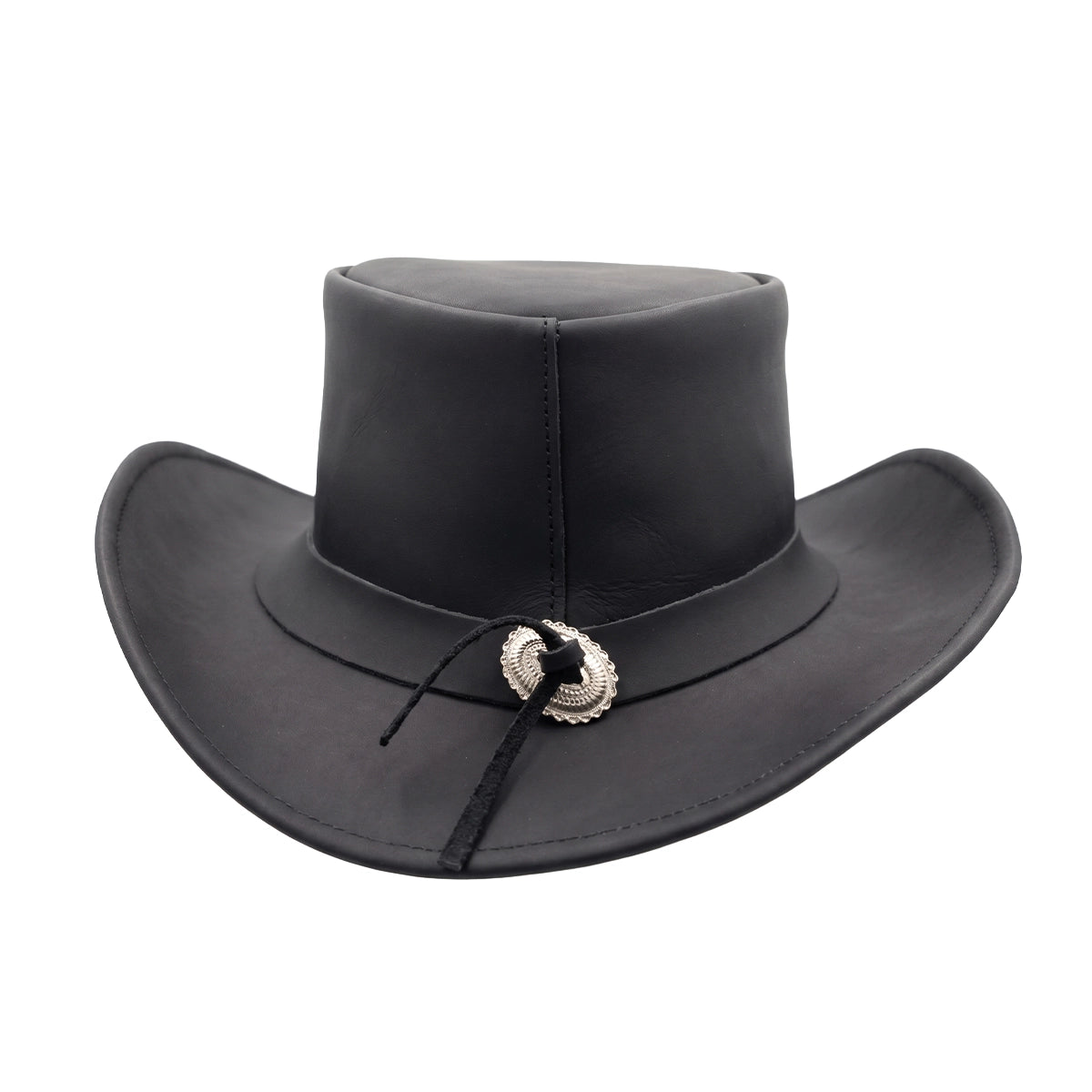 Badlands Skull - Men's Leather Top Hat with Skull Conchos