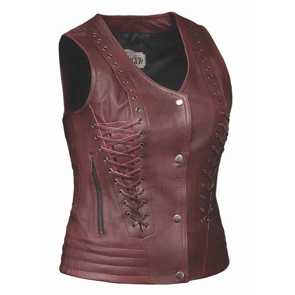 Brown leather vest with lace-up front