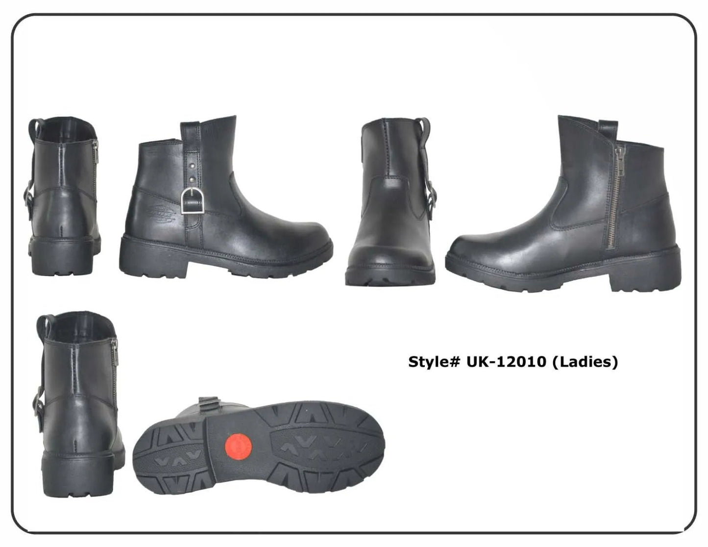 Women’s black leather boots with a sleek silhouette, sturdy soles, and stylish stitching details