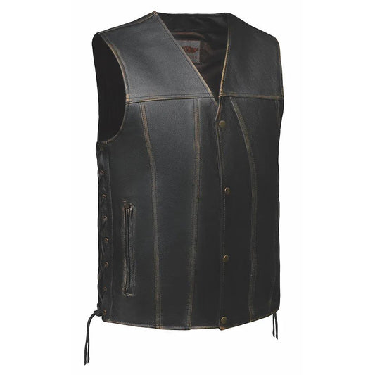 Crafted from cowhide leather and meticulously designed in Pakistan, this vest features a distinctive distressed brown color that exudes character and sophistication.