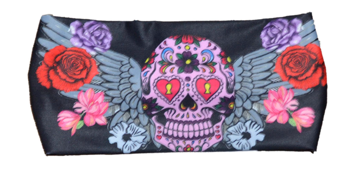 headband with colorful skull and floral design