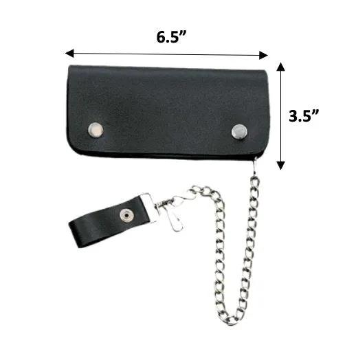 Black Bifold Long Chain Snap Closure Biker Wallet
