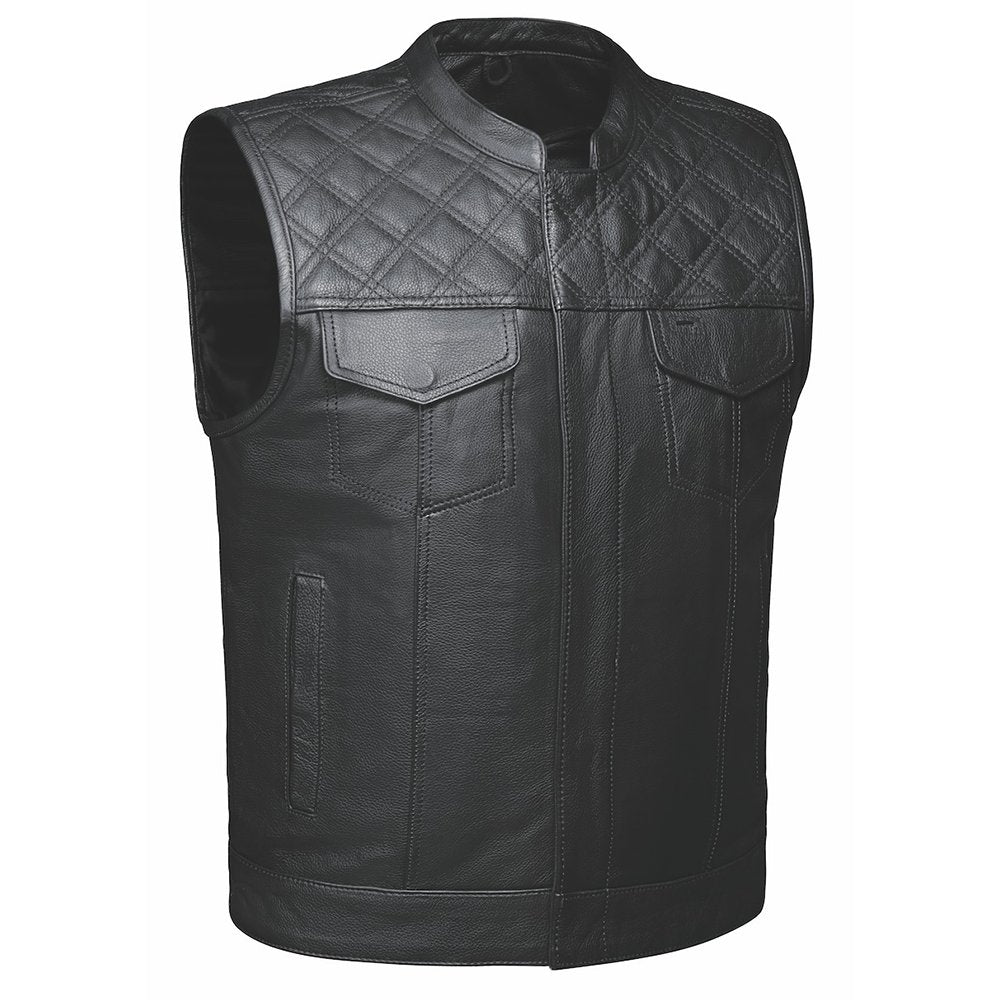 Black Diamond - Unik Mens Premium Leather Diamond Stitch Club Vest