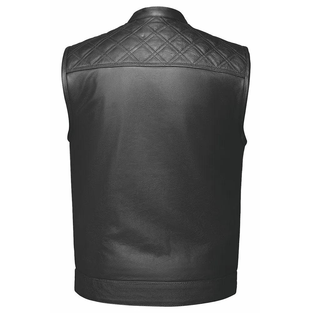 Black Diamond - Mens Premium Leather Diamond Stitch Club Vest