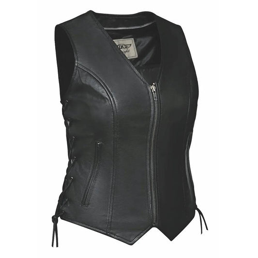 Mae - Ladies Zippered Leather Vest - Unik International Inc