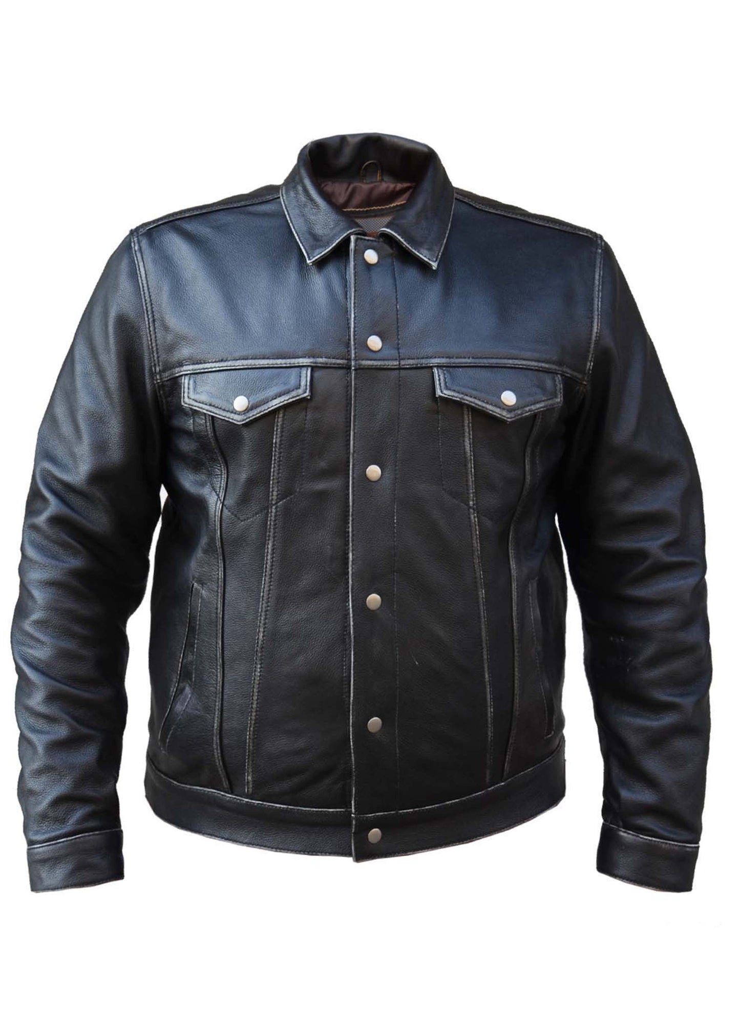 leather jacket with button style and front pockets