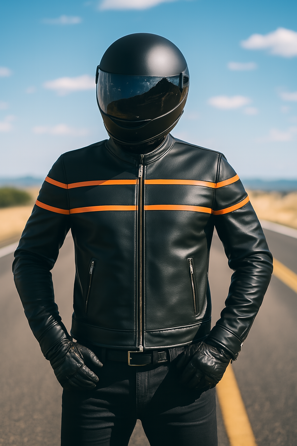 Leather jacket with stripe design