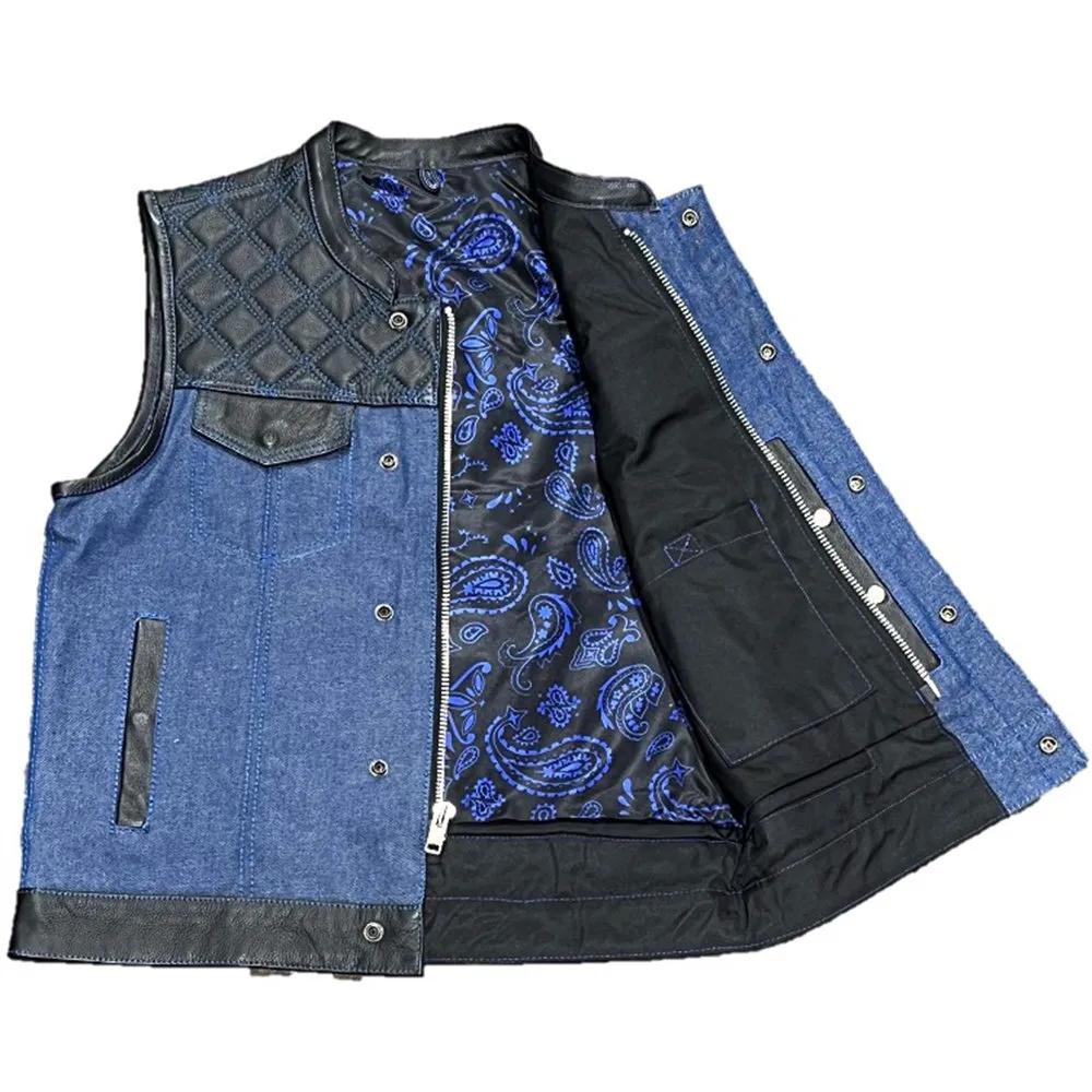 Denim vest with paisley pattern lining