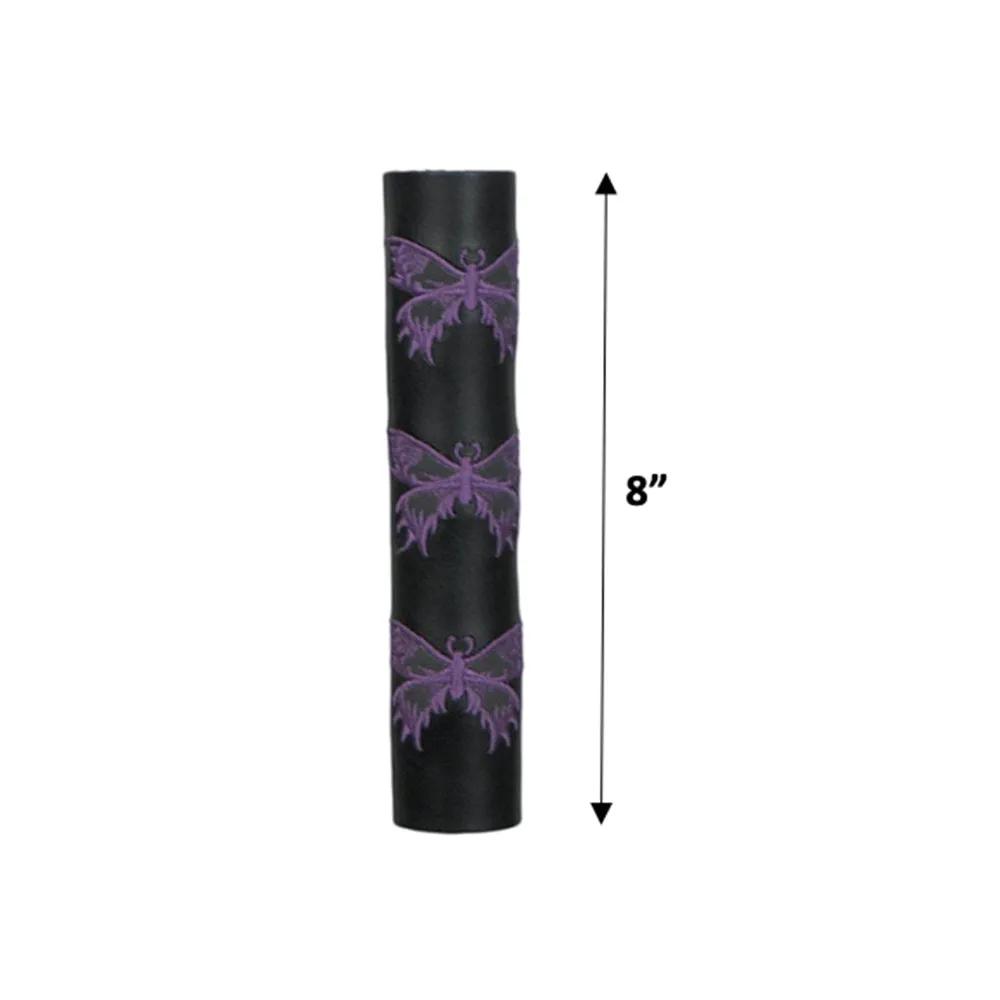 cylindrical mat with purple floral patterns and dimensions