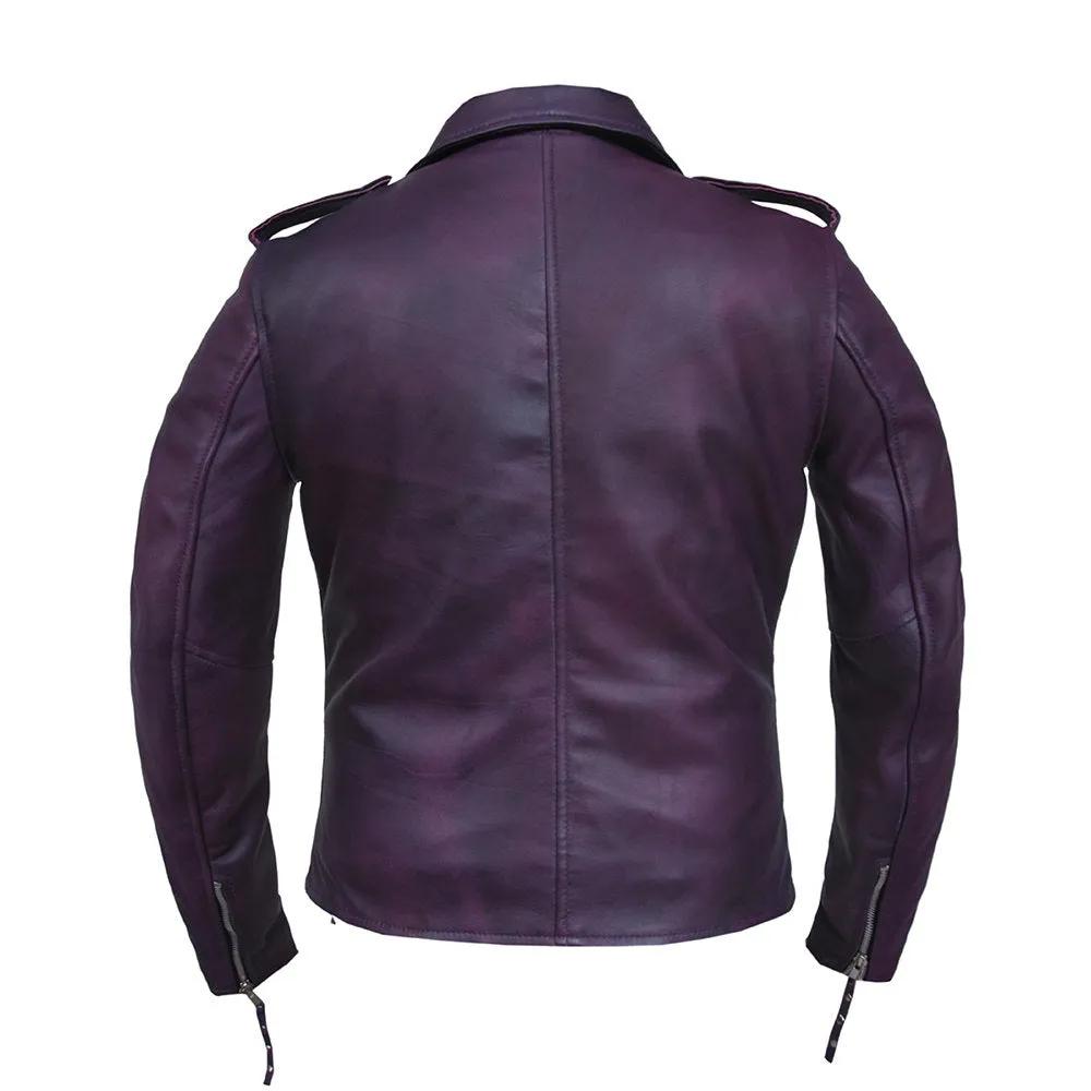 purple leather jacket