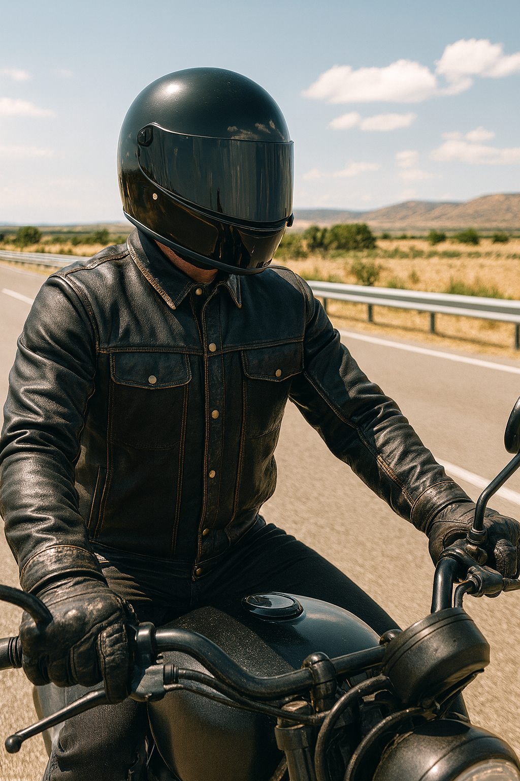 person in button up leather jacket