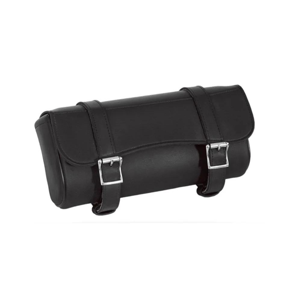 motorcycle saddlebag with silver buckles in black color